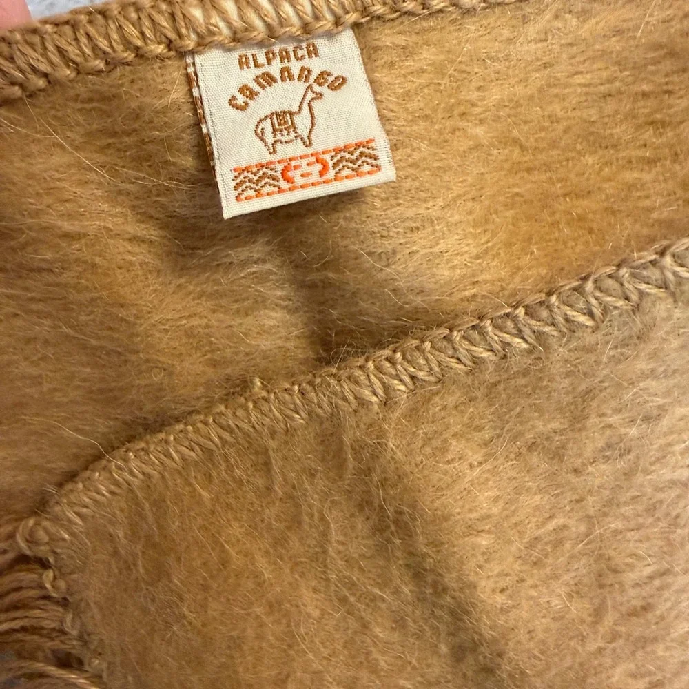 Alpaca Camargo 100% Alpaca Scarf Camel Brown Fringe Made Peru Llama Vintage Fuzz